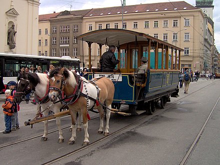 Historical horse-drawn tram at the festival called "Brno - City in the Centre of Europe"