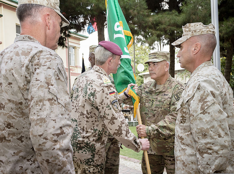 File:U.S. Army Gen. John F. Campbell, second from right, formally takes command of the International Security Assistance Force and U.S. Forces-Afghanistan during a ceremony Aug. 26, 2014, in Kabul, Afghanistan 140826-D-HU462-516.jpg