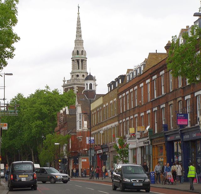 Upper Street, with the spire of St Mary's Church