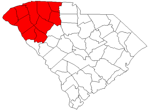 Map of South Carolina highlighting "The Upstate" region.