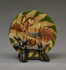 Earthenware plate and sculpted stand (1884) by Émile Gallé (Metropolitan Museum)
