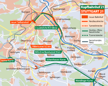 Vergleichende Skizze der Konzepte Stuttgart 21 und Kopfbahnhof 21 mit Flughafenanbindung