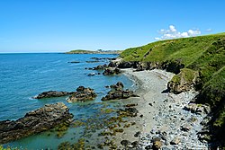 View along the Anglesey Coastal Path toward Wylfa nuclear power station