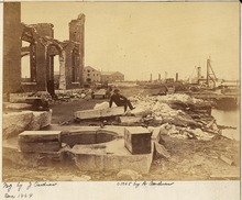 Ruins of the shipyard after the Civil War, 1864; photo by James Gardner. From the collection of the National Archives and Records Administration. Virginia, Norfolk Navy Yard, Ruins of - NARA - 533292.tif