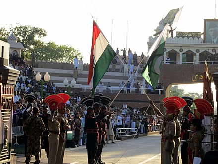 Flag lowering ceremony at the Wagah border crossing