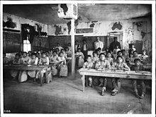 Walapai Indian school, Kingman, Arizona, ca.1900. Walapai Indian school at Kingman, Arizona, ca.1900 (CHS-3188).jpg