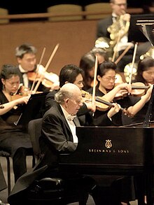 Walter Hautzig playing Grieg's Piano Concerto in A minor with the Asian Orchestra, Atsushi Yamada, conductor, on September 20, 2008 in the Rose Theater at Lincoln Center in New York City.