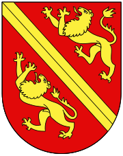 Coat of arms of Neu-Kyburg, replacing the black field of the original coat of arms with the red of the House of Habsburg. Wappen Vogtei Thurgau.svg