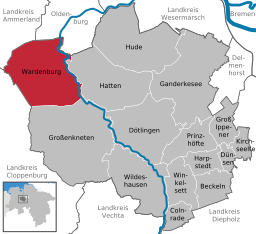 Läget för kommunen Wardenburg i Landkreis Oldenburg