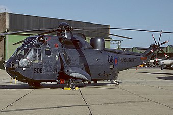 An 814 NAS Westland Sea King HAS.6 seen at RAF Mildenhall in 1986.