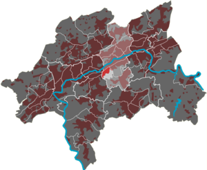 Lage des Quartiers Hesselnberg im Stadtbezirk Barmen