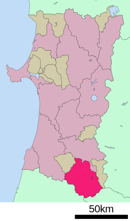 Yuzawas läge i Akita prefektur