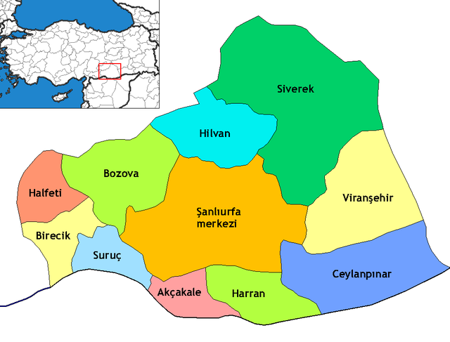 Mapa dos distritos da província de Şanlıurfa