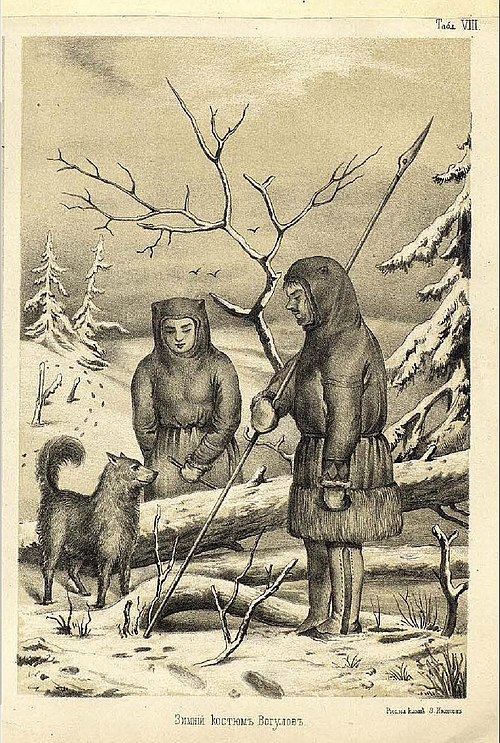 "Winter outfit of the Voguls" depicting Mansi people c. 1873