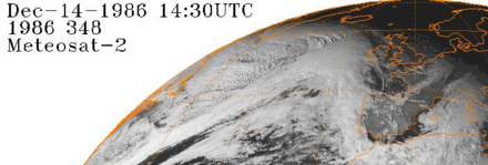 Deep low SW of Iceland 14 December 1986, which, according to the German Weather Service, possibly reached a nadir of 912–913 hPa over the North Atlantic