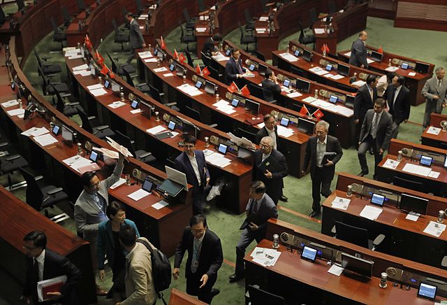 The pro-Beijing legislators staged a walkout on 19 October to force adjournment in order to block the Youngspiration legislators to retake the oaths.