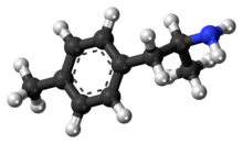 Modelo ball-and-stick da molécula de 4-metilanfetamina