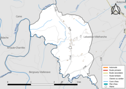 Carte en couleur présentant les réseau hydrographique de la commune