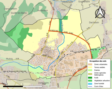 Carte en couleurs présentant l'occupation des sols.