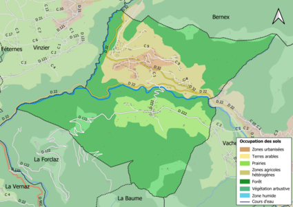 Carte en couleurs présentant l'occupation des sols.