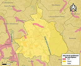 Carte des zones d'aléa retrait-gonflement des sols argileux de Montech.