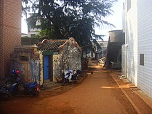 A main intersection showing one of the remaining temples