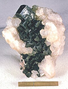 Acanthite on Calcite - Freiberg, Erzgebirge, Saxony, Germany.jpg