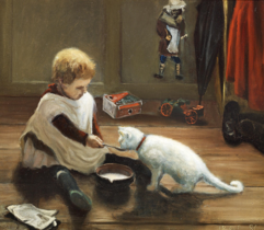 En lille pige giver katten mælk, 1886