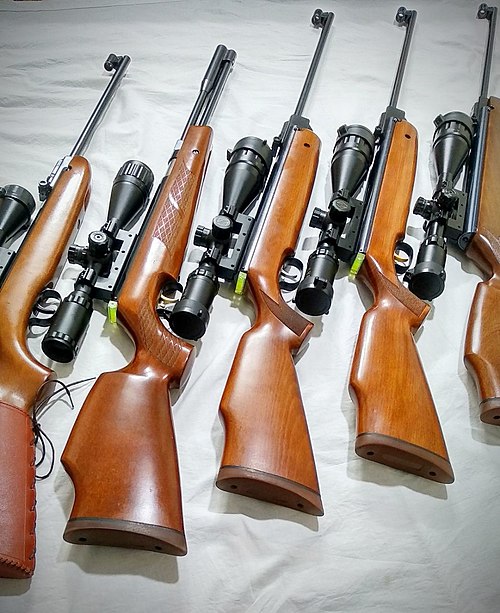 A collection of spring-piston air rifles