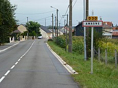 Amagne (Ardennes) city limit sign.JPG