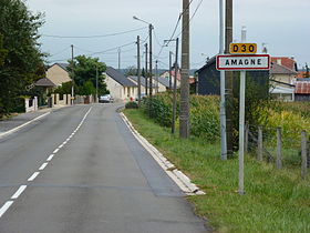Amagne (Ardennes) city limit sign.JPG