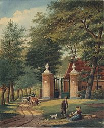 Den Hoogenboom voor de afbraak. Negentiende-eeuwse gouache van W.L. Andreae.