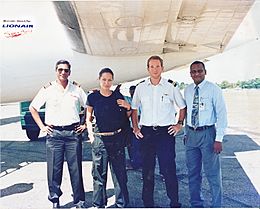 Angelina Jolie is seen during her to visit to Jaffna after traveling by Lionair at the Jaffna Airport in April 2003. Angelina Jolie in Jaffna.JPG