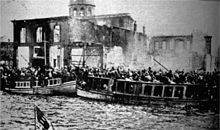 Overcrowded boats with refugees fleeing the Great fire of Smyrna. The photo was taken from the launch boat of a US warship. Asia Minor massacres.jpg