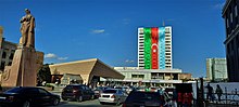 Azerbaijani flag in Jafar Jabbarly Square near the 28 May station in Baku on 10 October 2020. Azerbaijani flag in Baku during the conflict in Karabakh 30 (edited).jpg