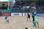 Deutsch: Beachhandball Europameisterschaften 2019 (Beach handball Euro); Tag 3: 4. Juli 2019 – Männer, Platzierungsrunde Gruppe III, Slowenien-Türkei 0:2 (18:18, 22:23) English: Beach handball Euro; Day 3: 4 July 2019 – Men Consolation Round Group III – Slovenia-Turkey 0:2 (18:18, 22:23)