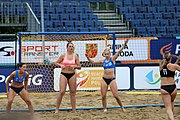 Deutsch: Beachhandball Europameisterschaften 2019 (Beach handball Euro); Tag 5: 6. Juli 2019 – Frauen, Platzierungsspiel für die Ränge 17–20, Nordmazedonien-Slowenien 0:2 (10:13, 9:15) English: Beach handball Euro; Day 5: 6 July 2019 – Placement Match/Cross Match for rank 17–20 Women – North Macedonia-Slovenia 0:2 (10:13, 9:15)