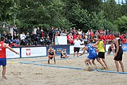 Deutsch: Beachhandball Europameisterschaften 2019 (Beach handball Euro); Tag 3: 4. Juli 2019 – Männer, Hauptrunde Gruppe I, Serbien-Deutschland 2:1 (14:25, 20:18, 7:6) English: Beach handball Euro; Day 3: 4 July 2019 – Men Main Round Group I – Serbia-Germany 2:1 (14:25, 20:18, 7:6)