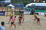 Deutsch: Beachhandball Europameisterschaften 2019 (Beach handball Euro); Tag 3: 4. Juli 2019 – Frauen, Hauptrunde Gruppe II, Ukraine-Italien 2:0 (20:16, 20:16) English: Beach handball Euro; Day 3: 4 July 2019 – Women Main Round Group II – Ukraine-Italy 2:0 (20:16, 20:16)