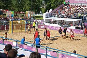 Deutsch: Bachhandball bei den Olympischen Jugendspielen 2018; Tag 3, 9. Oktober 2018; Jungs, Vorrunde, Gruppe B - Argentinien-Mauritius 2:1 English: Beach handball at the 2018 Summer Youth Olympics at 9 October 2018 – Boys Preliminary Round Group B‎ – Argentina-Mautitius 2:1