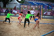 Deutsch: Beachhandball bei den Olympischen Jugendspielen 2018; Tag 5, 10. November 2018; Mädchen, Platzierungsrunde - Mauritius-Venezuela 0:2 English: Beach handball at the 2018 Summer Youth Olympics at 11 October 2018 – Girls Consolation Round – Mauritius-Venezuela 0:2