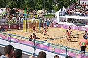 Deutsch: Beachhandball bei den Olympischen Jugendspielen 2018; Tag 3, 9. Oktober 2018; Mädchen, Vorrunde, Gruppe A - Chinese Taipei (Taiwan)-Mauritius 2:0 English: Beach handball at the 2018 Summer Youth Olympics at 9 October 2018 – Girls Preliminary Round Group A‎ – Chinese Taipei-Mauritius 2:0