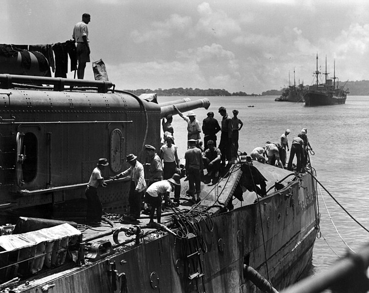 File:Bomb damage to USS Marblehead (CL-12) following the Battle of Makassar Strait, February 1942 (80-G-237439).jpg