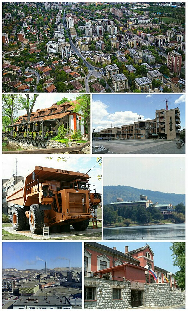 Bor- photomontage (Panorama of Bor, Brestovac Spa, Cultural center, Dumper in Park Museum, Hotel near Bor Lake, View on Mining and Smelting Basin Bor,