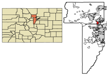 Boulder County and Jefferson County Colorado Incorporated and Unincorporated areas Superior Highlighted 0875640.svg