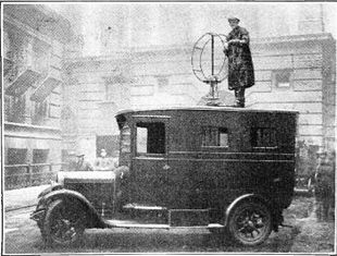 British Post Office RDF lorry from 1927 for finding unlicensed amateur radio transmitters. It was also used to find regenerative receivers which radiated interfering signals due to feedback, a big problem at the time. British Post Office interference finding truck 1927.jpg