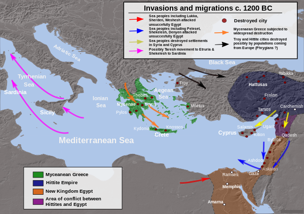 Invasions, destruction and possible population movements during the collapse of the Bronze Age, beginning c. 1200 BCE.