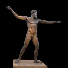The Artemision Bronze or God of the Sea, that represents either Zeus or Poseidon, is exhibited in the National Archaeological Museum. Bronze Zeus or Poseidon NAMA X 15161 Athens Greece.jpg