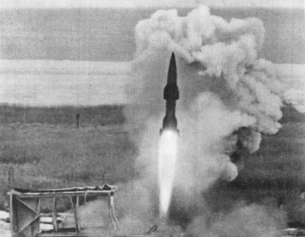 A Wasserfall missile lifts off during a test flight.