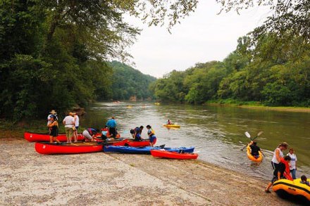 Visitors putting their rafts, canoes and kayaks in the Chattahoochee River